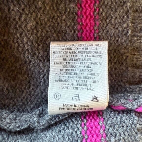 MILLY Intarsia Windowpane Sweater in Grey & Hot Pink Wool Cashmere Blend Size S - Picture 12 of 15